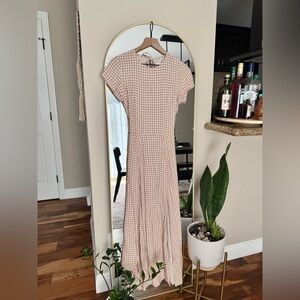 UO Lindsey Gingham Cap-Sleeve Midi Dress — Size M